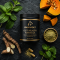 PawVolt Gut Health formula with pumpkin mint and probiotic ingredients flat lay