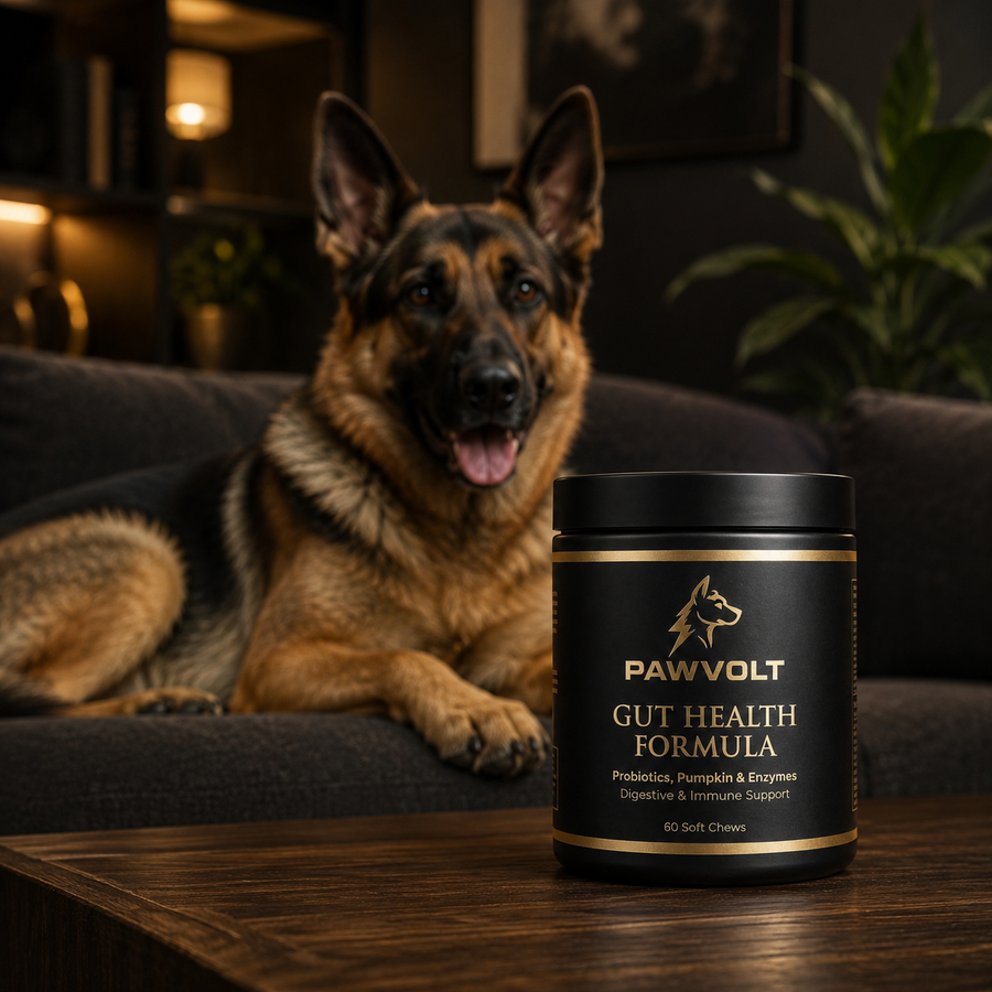  German shepherd with PawVolt Gut Health probiotic formula supplement